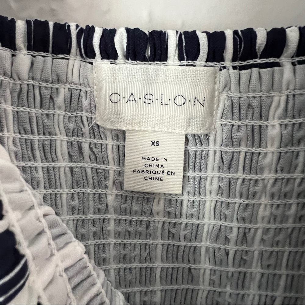 Stripe Smocked Maxi Dress, Size Small. Navy and white striped tiered maxi dress. - Picture 6 of 9